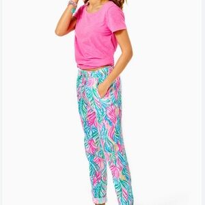 Lilly Pulitzer Taron Linen Pants XS Sea Turtle Soirée Mid-Rise Tropical Coastal